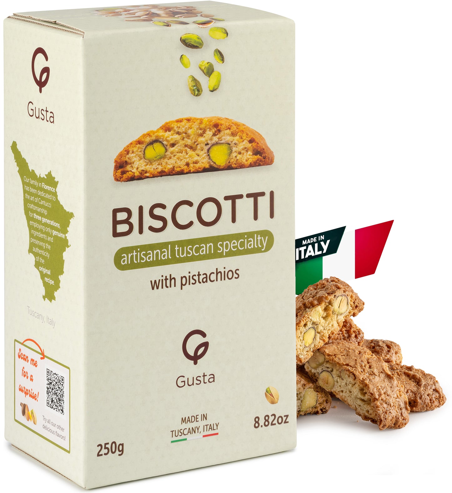 Gusta Authentic Biscotti Cookies Made in Tuscany, Italy - Pistachio