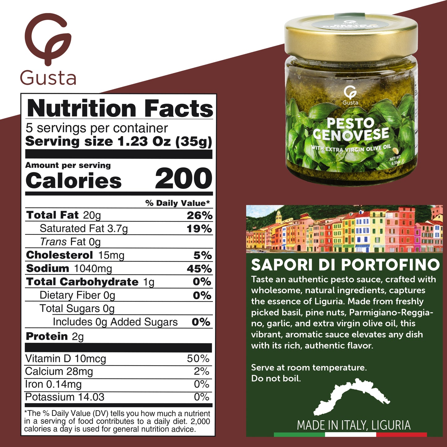 Gusta Pesto Sauce - Home Made Style Fresh Basil Pesto, Cheese & Nuts