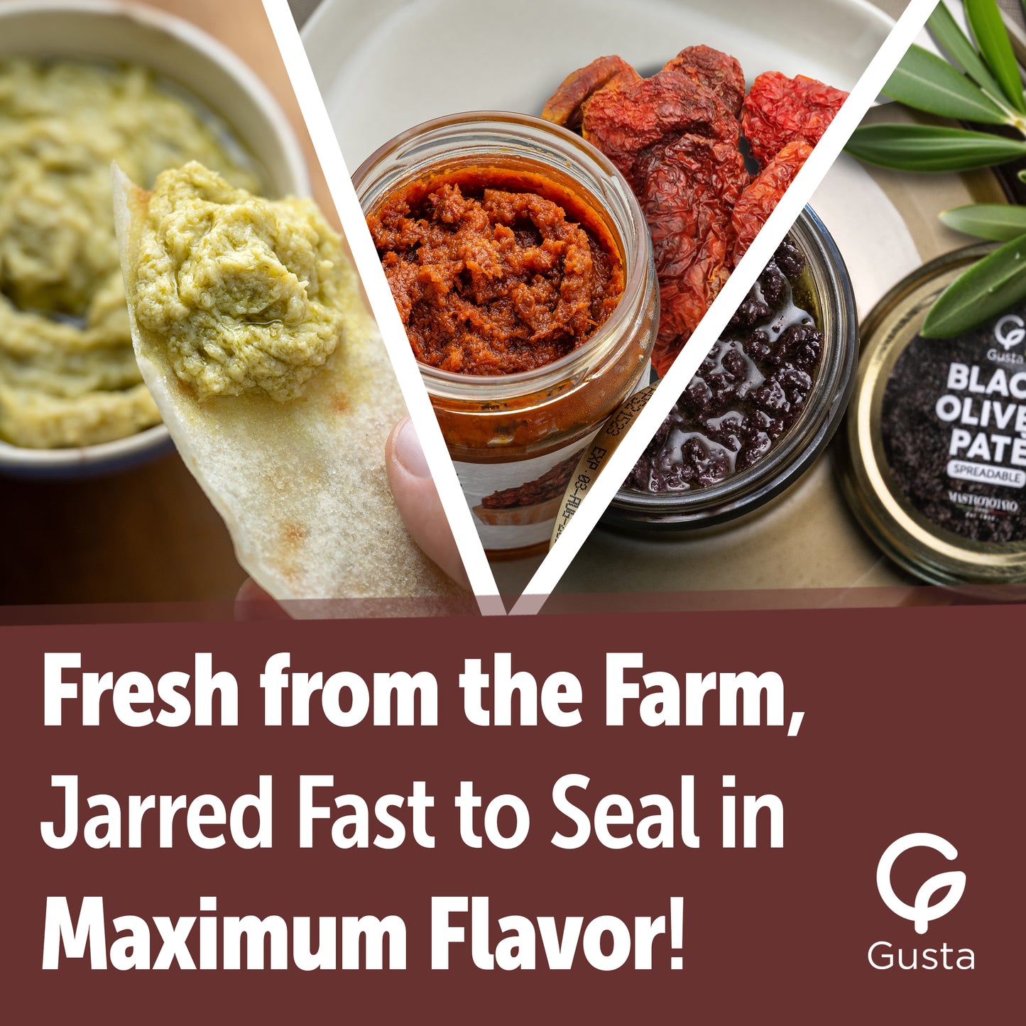 Gusta Variety Pack Spreadable Pates - Sun-Dried Tomato, Black Olive, Artichokes