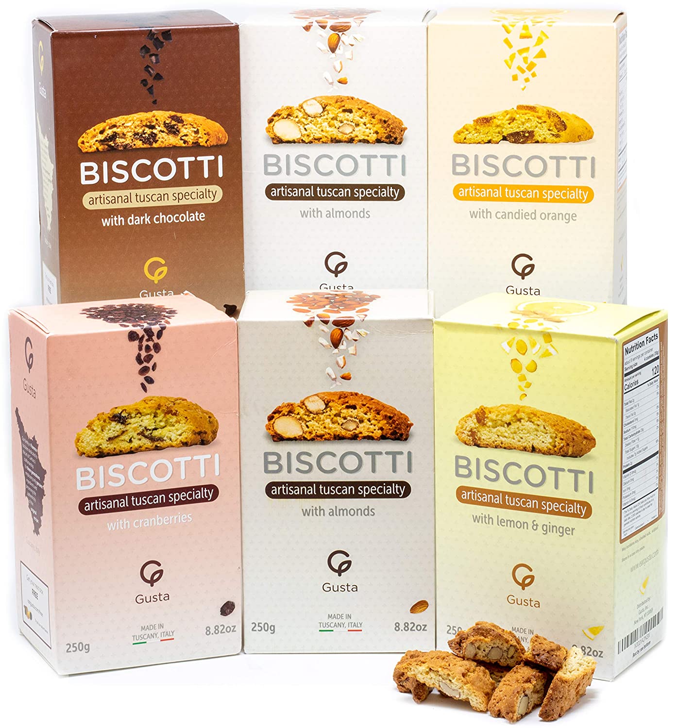 Gusta Authentic Biscotti Cookies Made in Tuscany, Italy - Variety-Pack (6 Boxes) 3.3 lbs