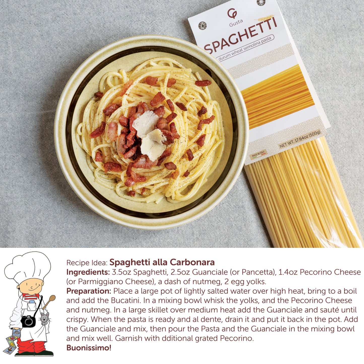Gusta Spaghetti Pasta - Non-GMO Durum Wheat Semolina