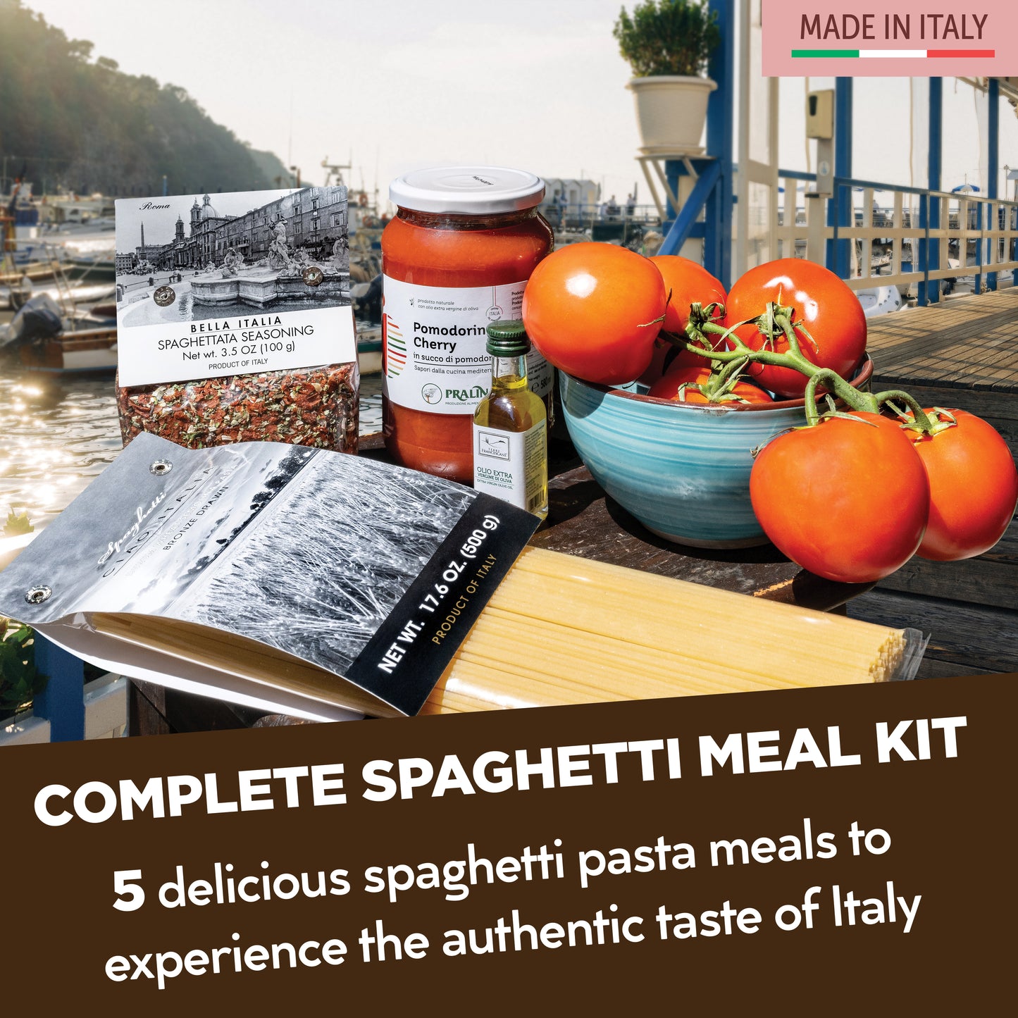 Gusta Tomato Spaghetti Pasta Meal Kit - Non-GMO Durum Wheat Semolina - Makes 5 Meals