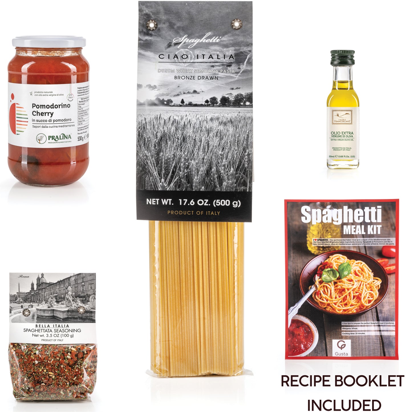 Gusta Tomato Spaghetti Pasta Meal Kit - Non-GMO Durum Wheat Semolina - Makes 5 Meals