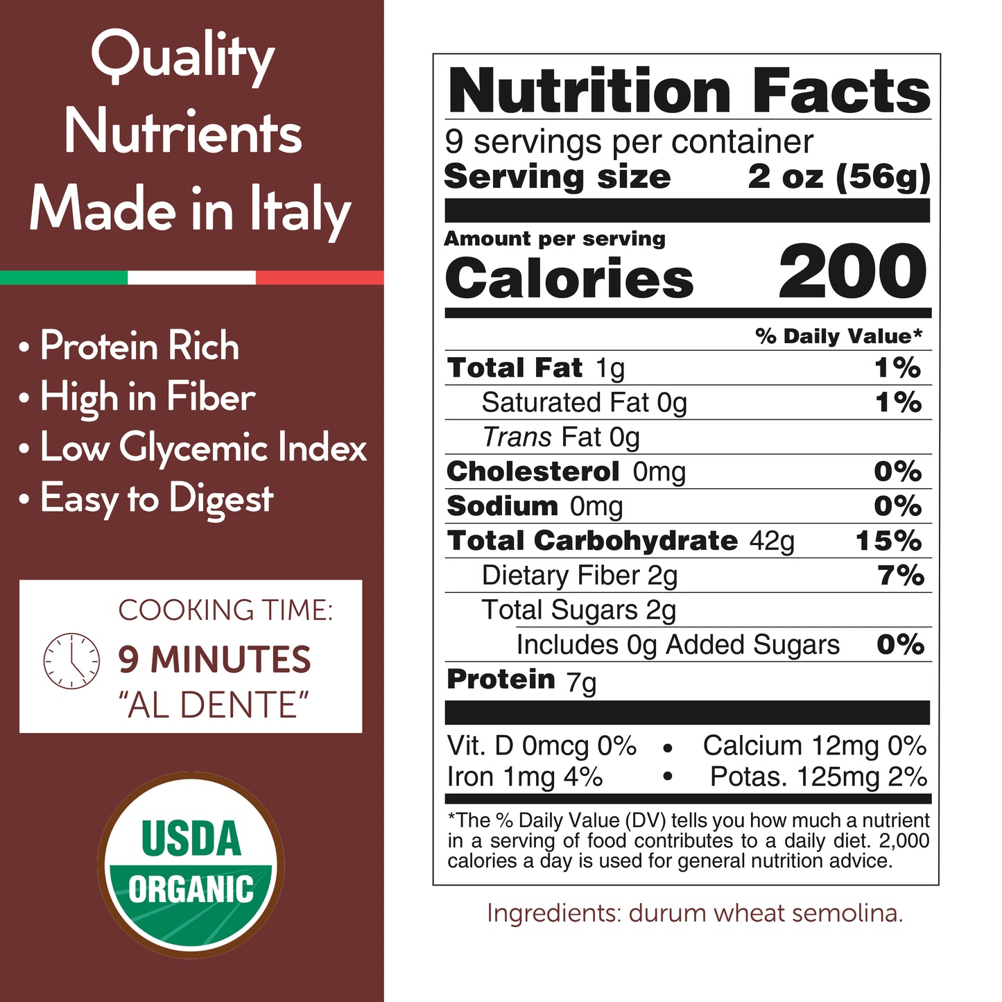 Gusta Fusilli Pasta - USDA Organic - Non-GMO Durum Wheat Semolina