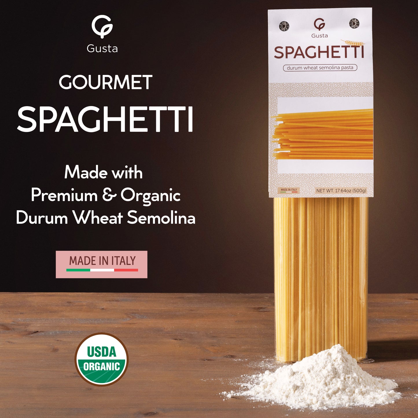 Gusta Spaghetti Pasta - USDA Organic - Non-GMO Durum Wheat Semolina