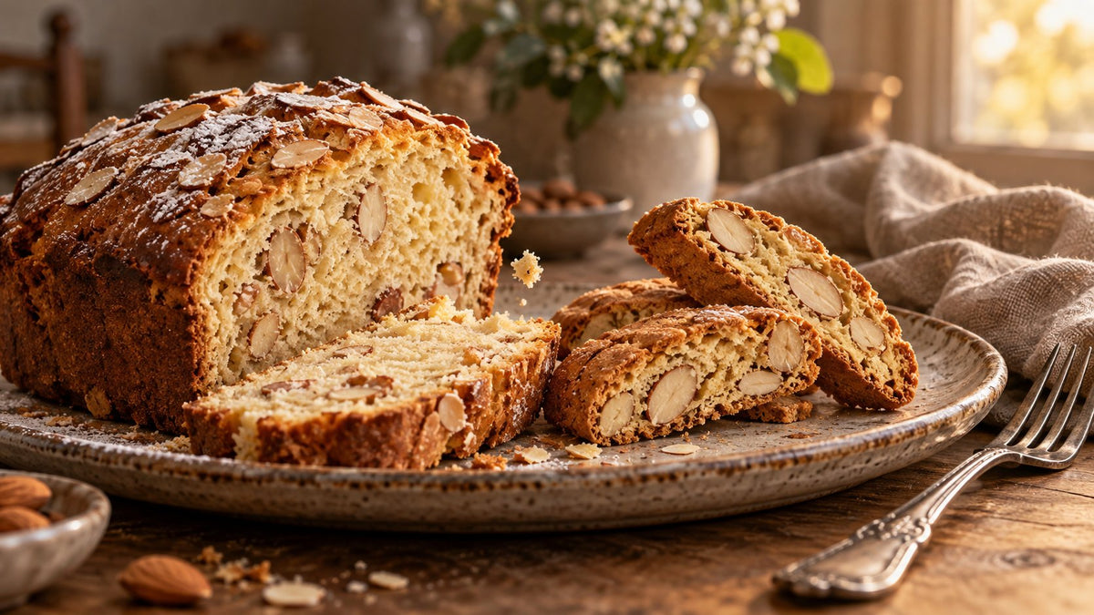 Editorial food photograph of almond bread vs biscotti, natural light, no text