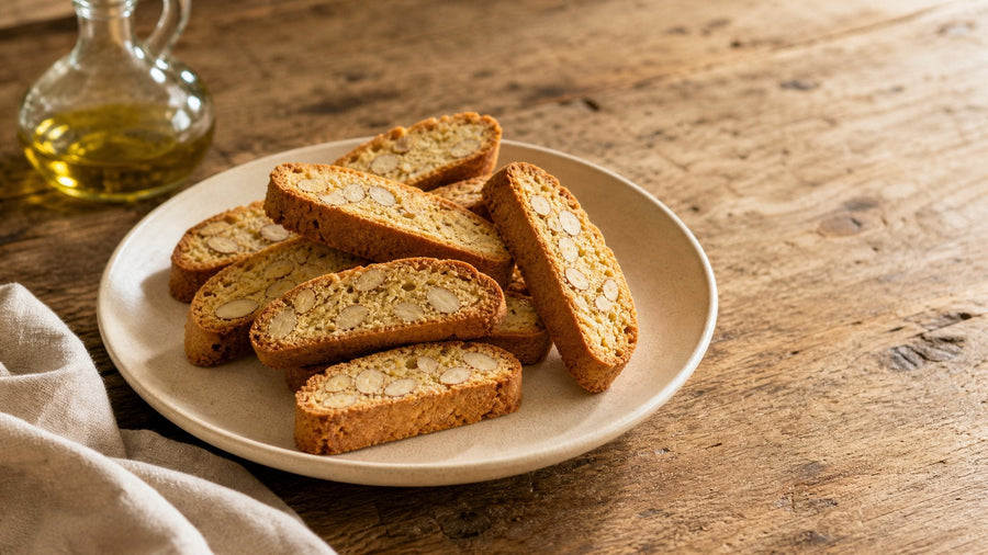 Editorial food photograph of america's test kitchen almond biscotti, natural light, no text