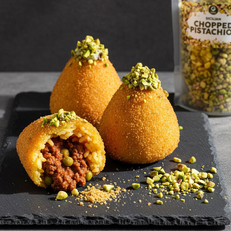 Sicilian Arancini with saffron rice and Gusta Chopped Pistachios