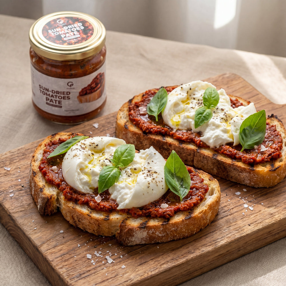 Bruschetta al Patè di Pomodori Secchi con Burrata
