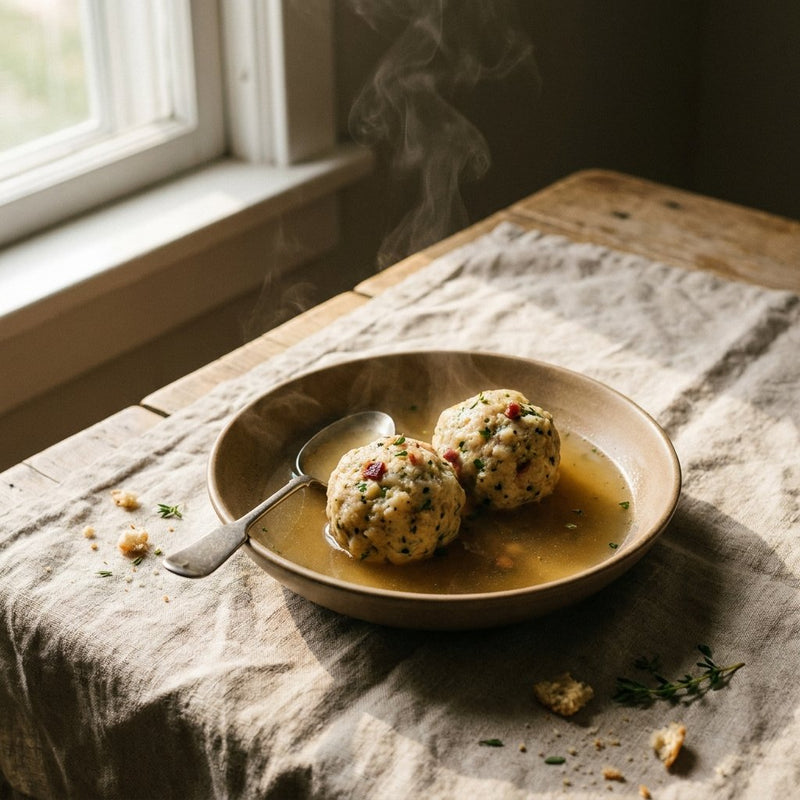 Canederli plated for the Gusta Recipe Book