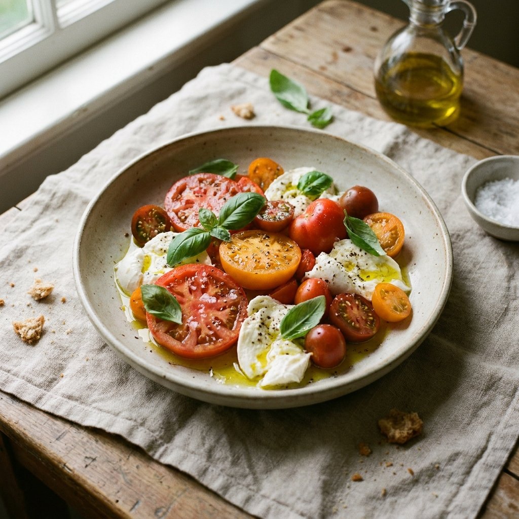 Caprese Salad plated for the Gusta Recipe Book