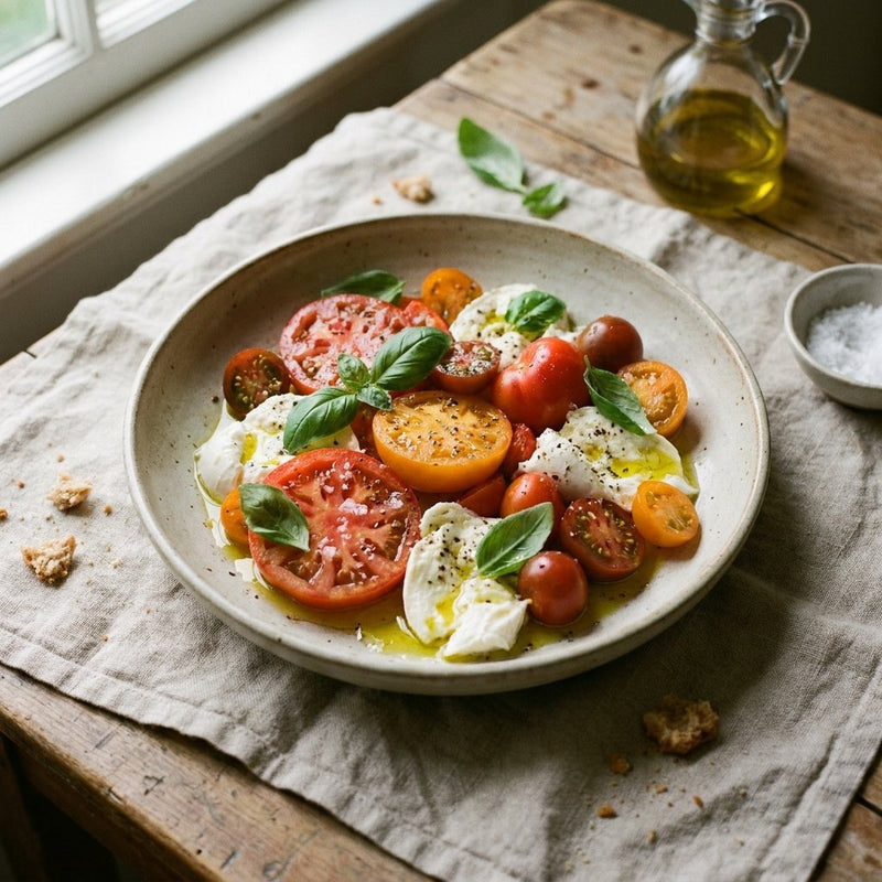 Caprese Salad plated for the Gusta Recipe Book