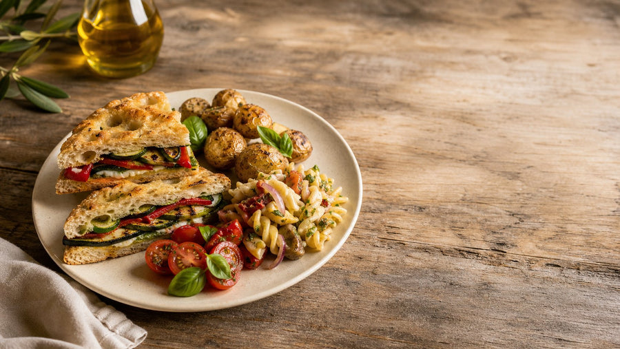 Editorial food photograph of easy to go meals, natural light, no text