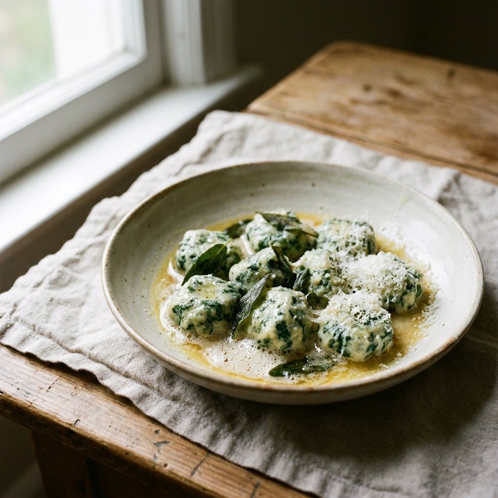 Gnudi Toscani plated for the Gusta Recipe Book