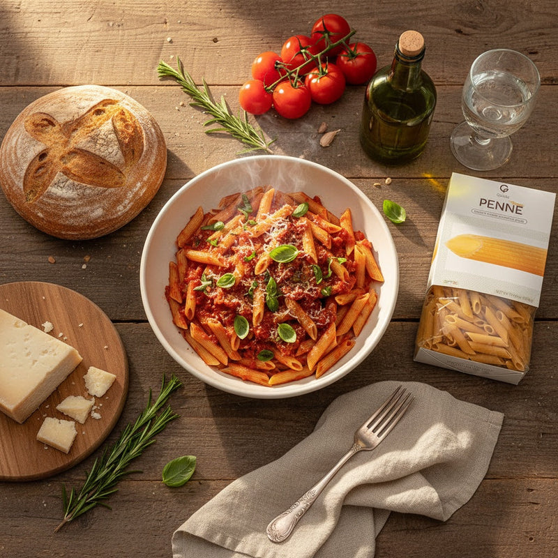Gusta penne pasta in branded packaging