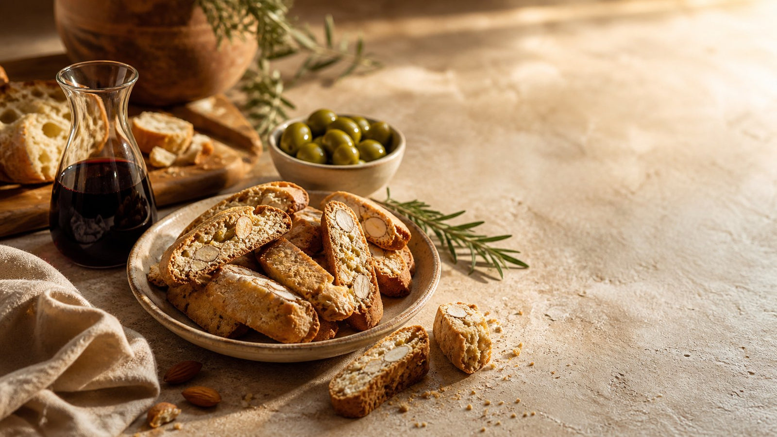 Editorial food photograph of eat almond biscotti, natural light, no text