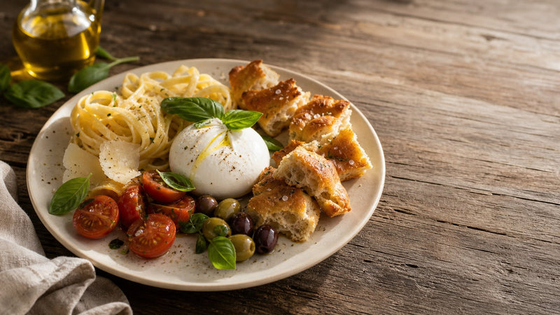 Editorial food photograph of made in italy products, natural light, no text