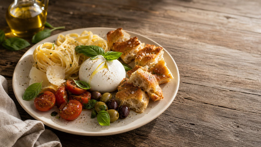 Editorial food photograph of made in italy products, natural light, no text