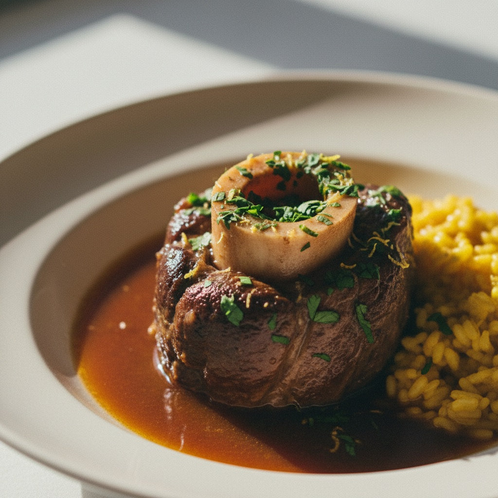 Osso Buco alla Milanese with gremolata and saffron risotto