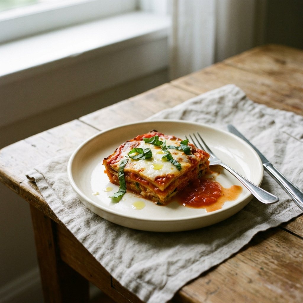Parmigiana di Zucchine plated for the Gusta Recipe Book
