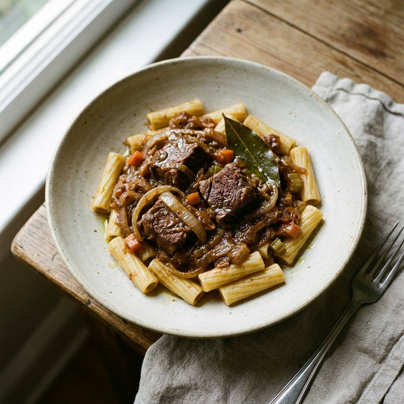 Pasta alla Genovese Napoletana with slow cooked onion sauce