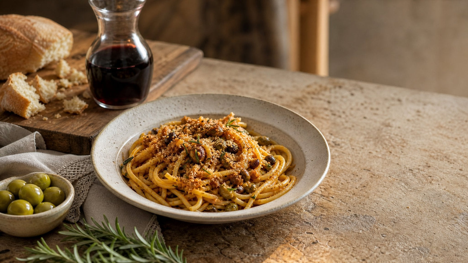 Editorial food photograph of pasta for 1 person, natural light, no text