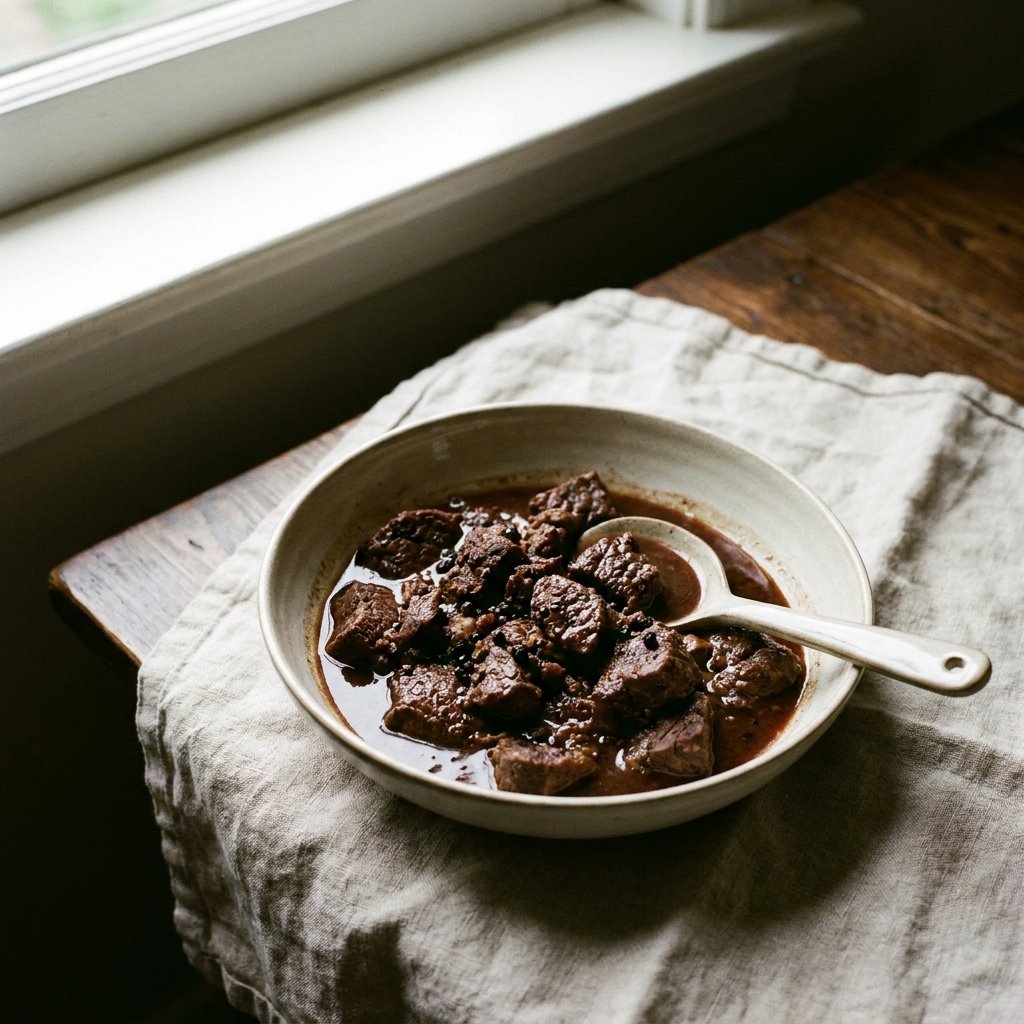 Peposo Toscano plated for the Gusta Recipe Book