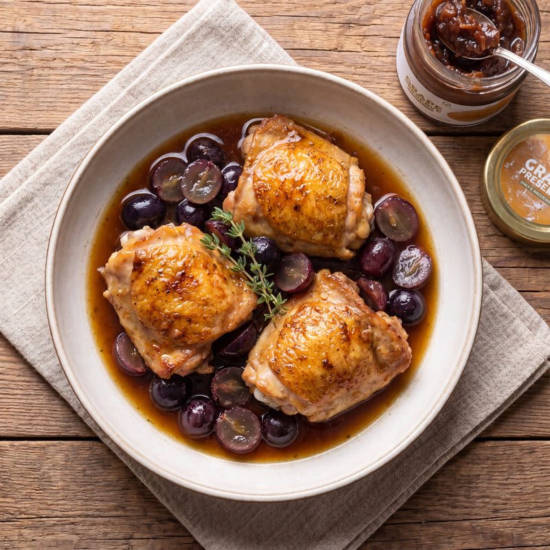 Pollo in Agrodolce alluva plated, with the Gusta grape preserve alongside