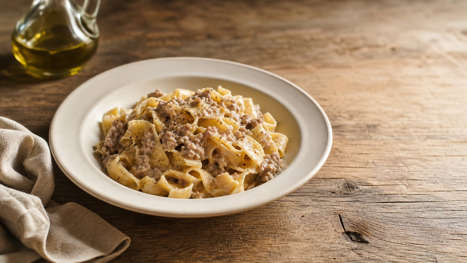 Editorial food photograph of ragù bianco, natural light, no text