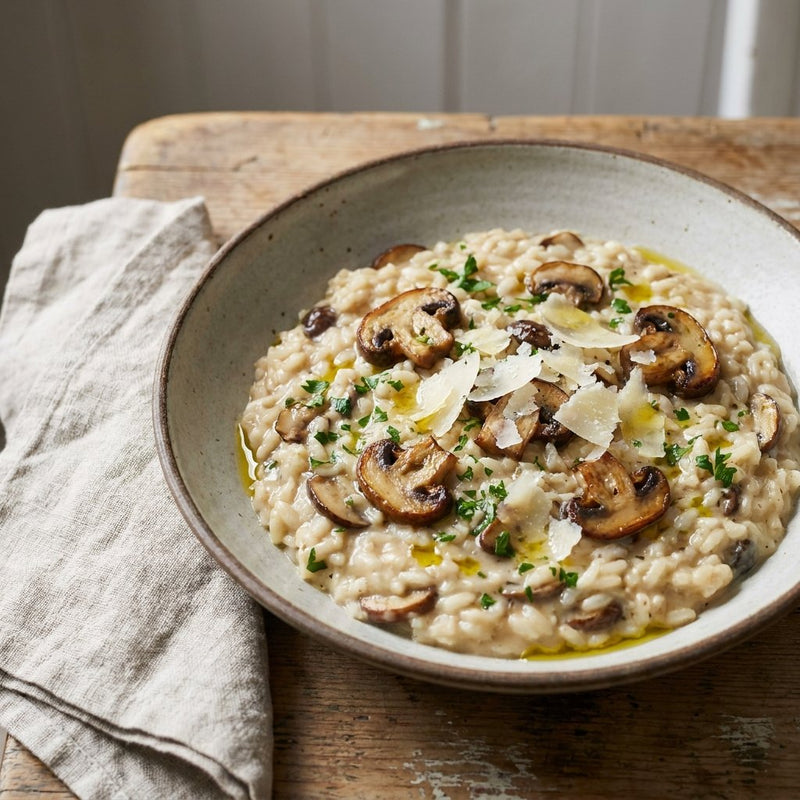 Risotto ai Funghi plated for the Gusta Recipe Book