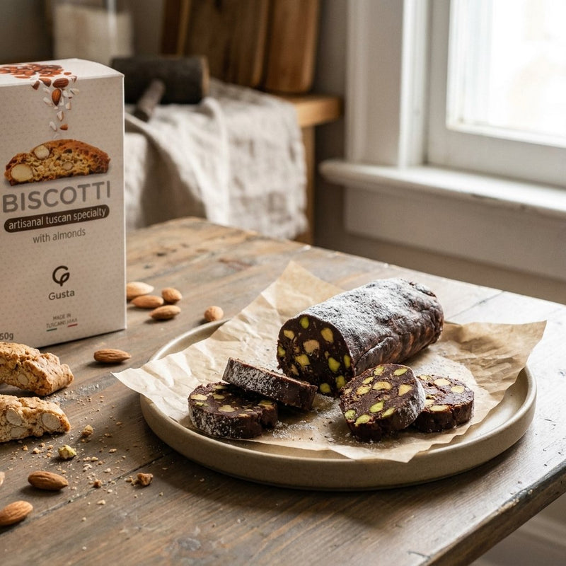 Salame di Cioccolato plated for the Gusta Recipe Book