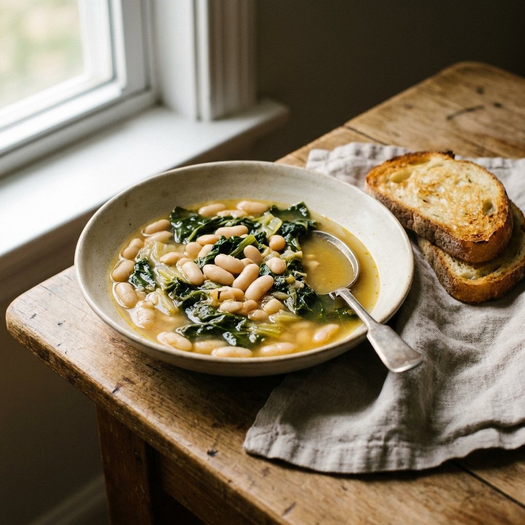 Scarola e Fagioli plated for the Gusta Recipe Book