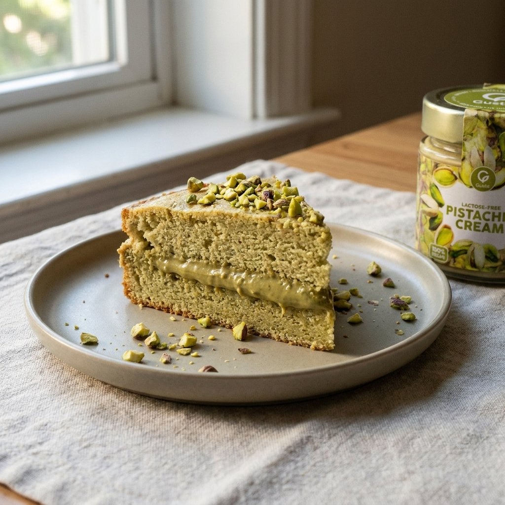 Torta al Pistacchio plated for the Gusta Recipe Book