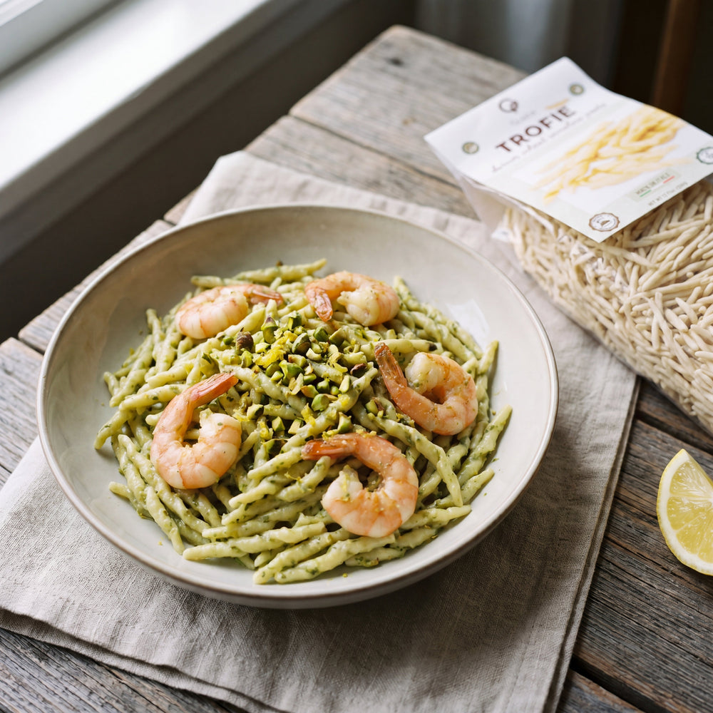 Trofie al Pistacchio con Gamberetti