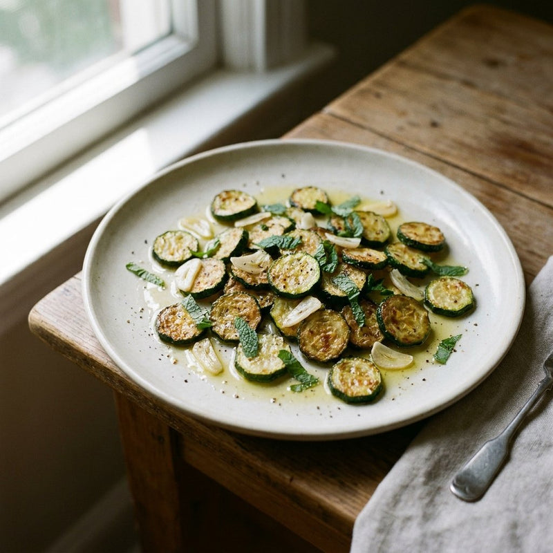 Zucchine alla Scapece marinated with mint and garlic