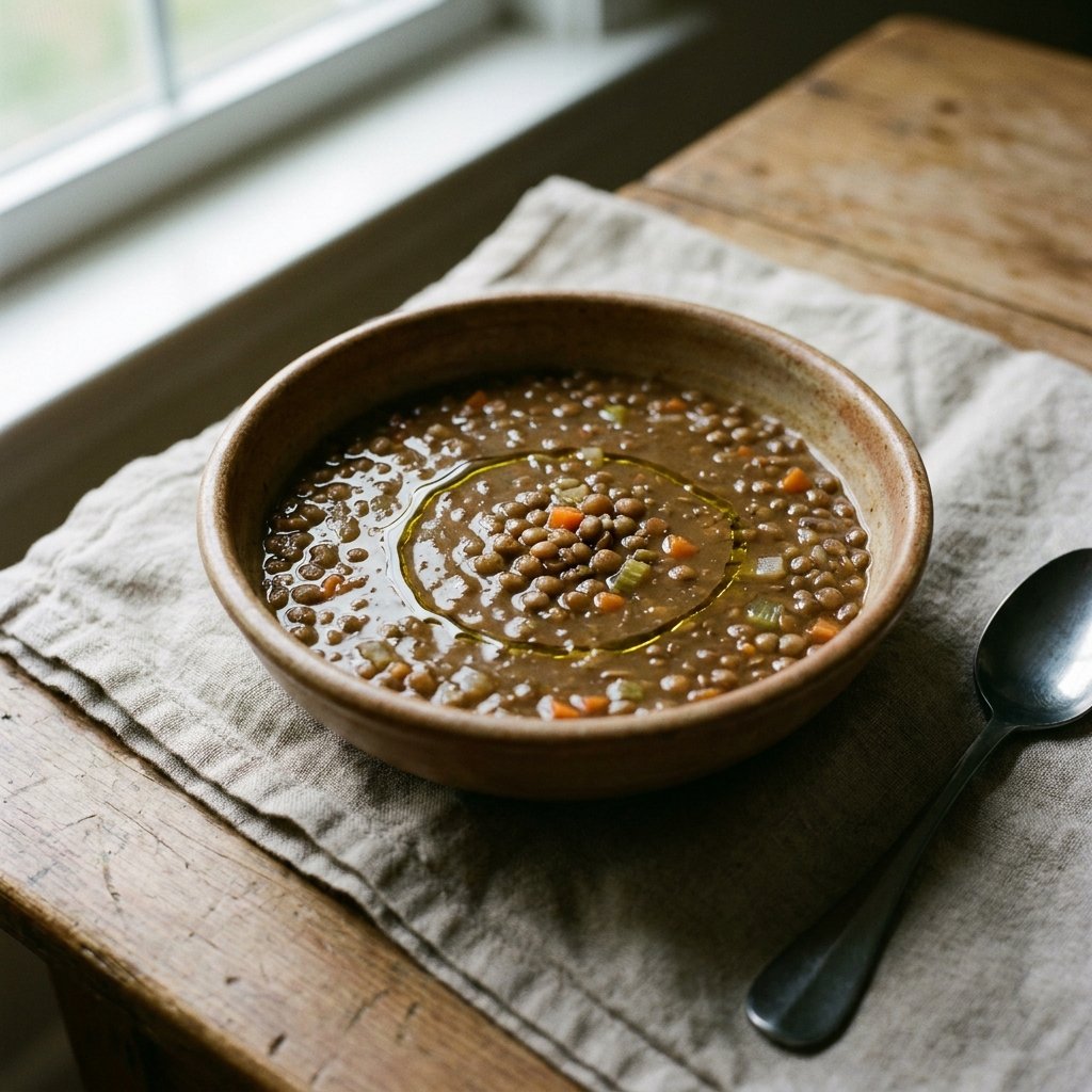 Zuppa di Lenticchie plated for the Gusta Recipe Book