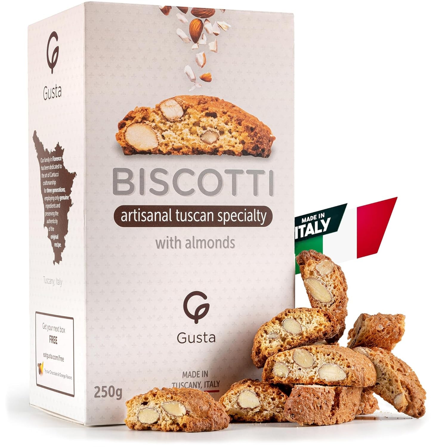 Gusta Authentic Biscotti Cookies Made in Tuscany, Italy - Classic Almond