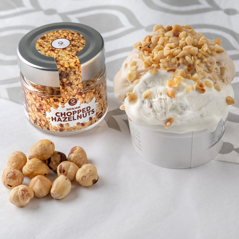 Gusta Chopped Hazelnuts glass jar from Sicily