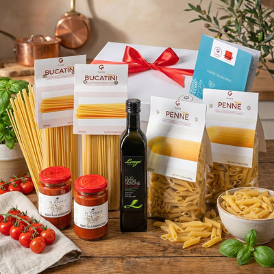 Gusta Italian Pasta Gift Basket lifestyle shot
