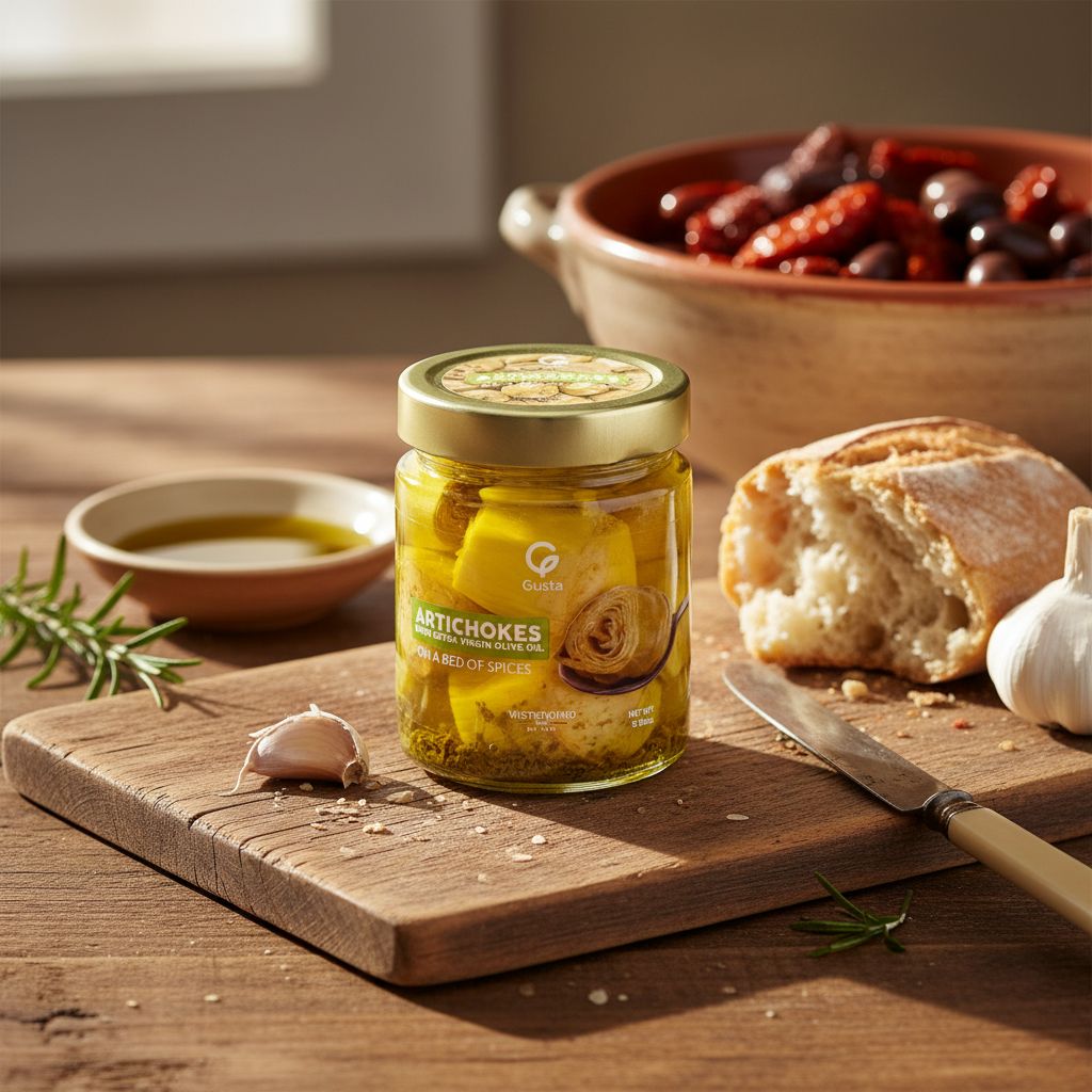 Gusta Artichokes in Olive Oil on a Bed of Spices