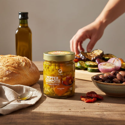 Gusta Pepper Compote in Olive Oil on a Bed of Spices