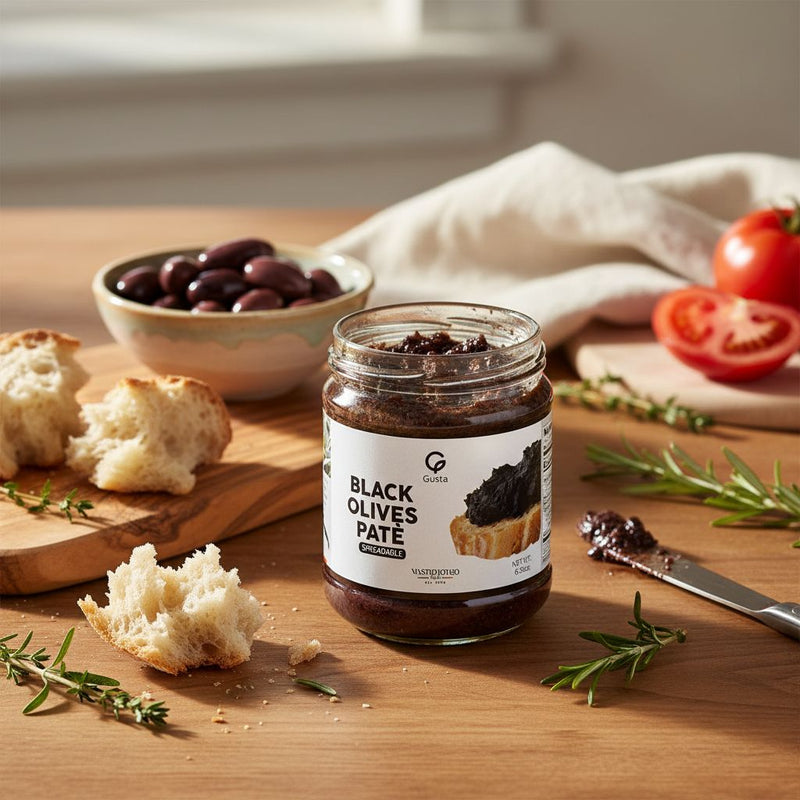 Gusta Black Olive Spreadable Pate jar