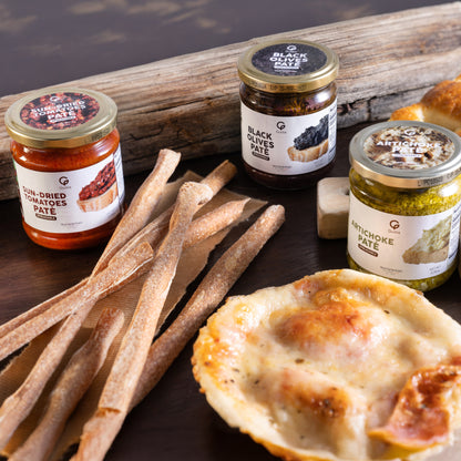 Gusta Variety Pack Spreadable Pates - Sun-Dried Tomato, Black Olive, Artichokes