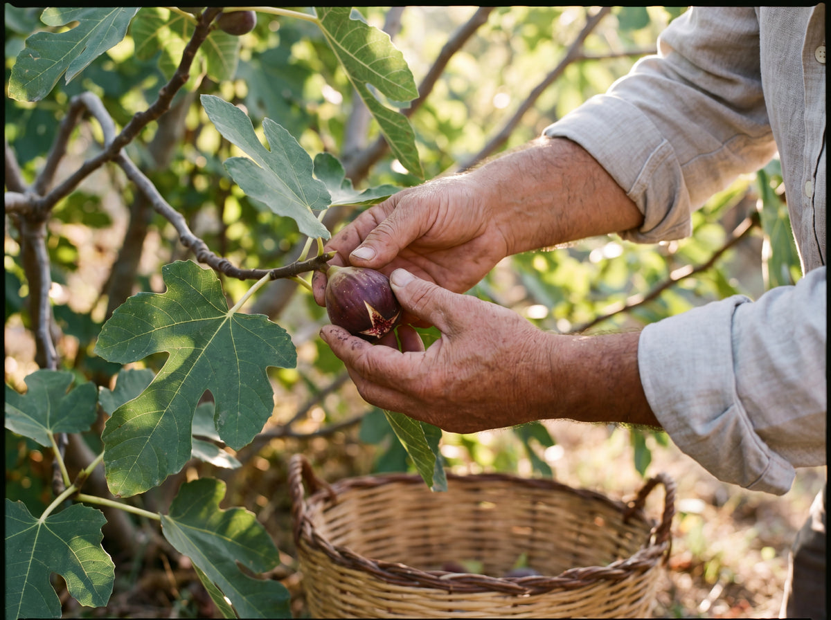 Hands picking ripe figs in Puglia