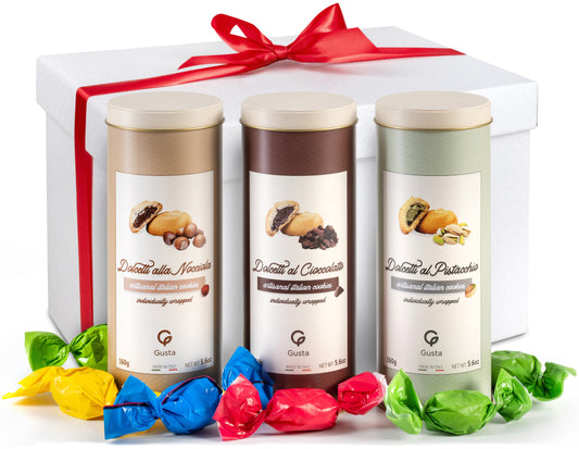 Gusta Dolcetti Cookie Gift Basket - Pistachio, Hazelnut, Chocolate Flavors