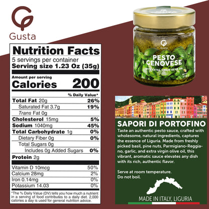 Gusta Pesto Sauce - Home Made Style Fresh Basil Pesto, Cheese & Nuts