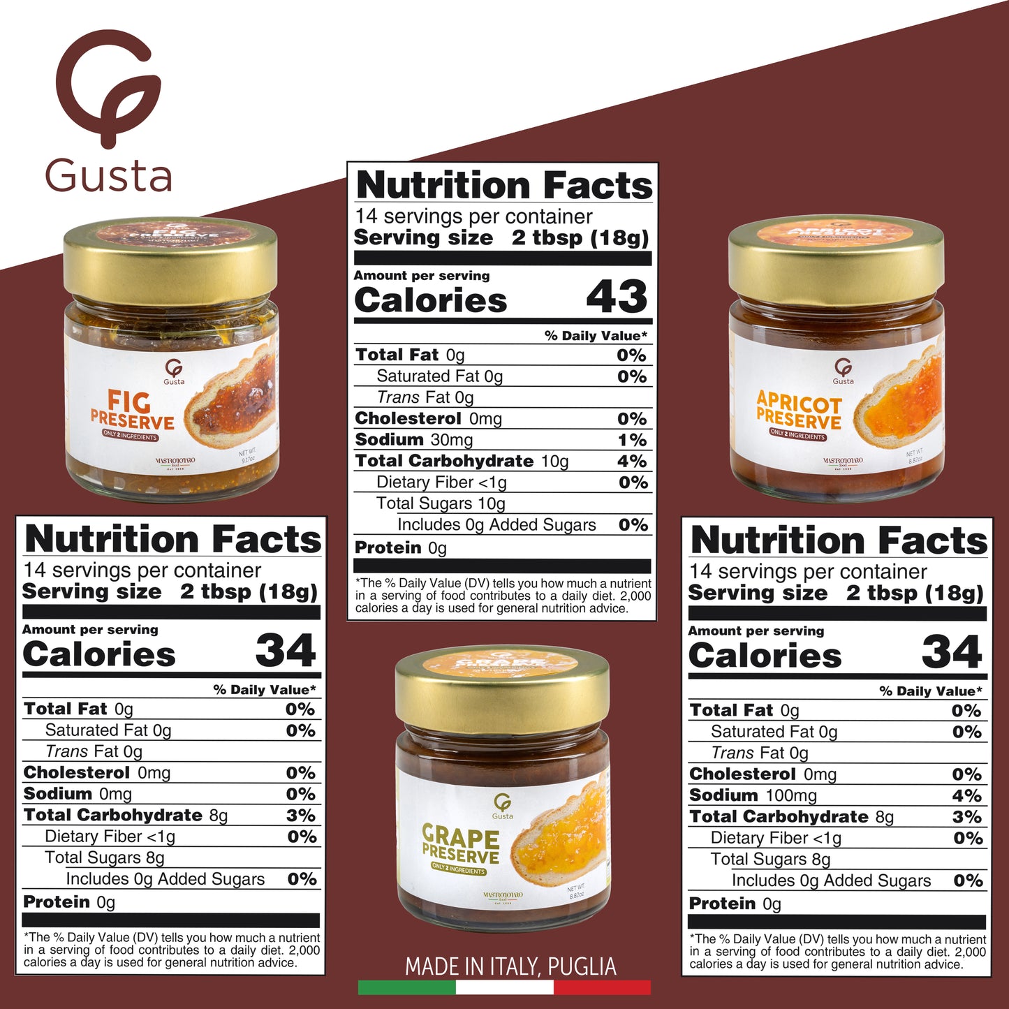 Gusta Assorted Jam Preserves - Grape, Figs, Apricot