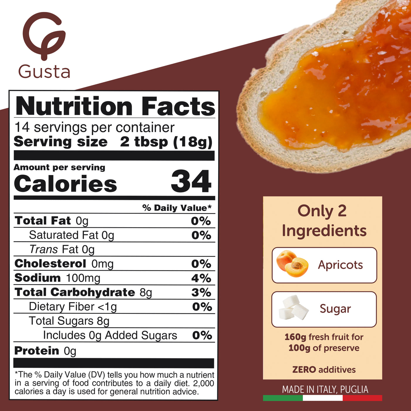 Gusta Italian apricot preserve on toast