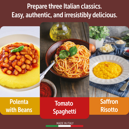 Gusta Italian Meal Kit Variety Pack - Includes Risotto alla Milanese, Polenta & Beans, Tomato Spaghetti