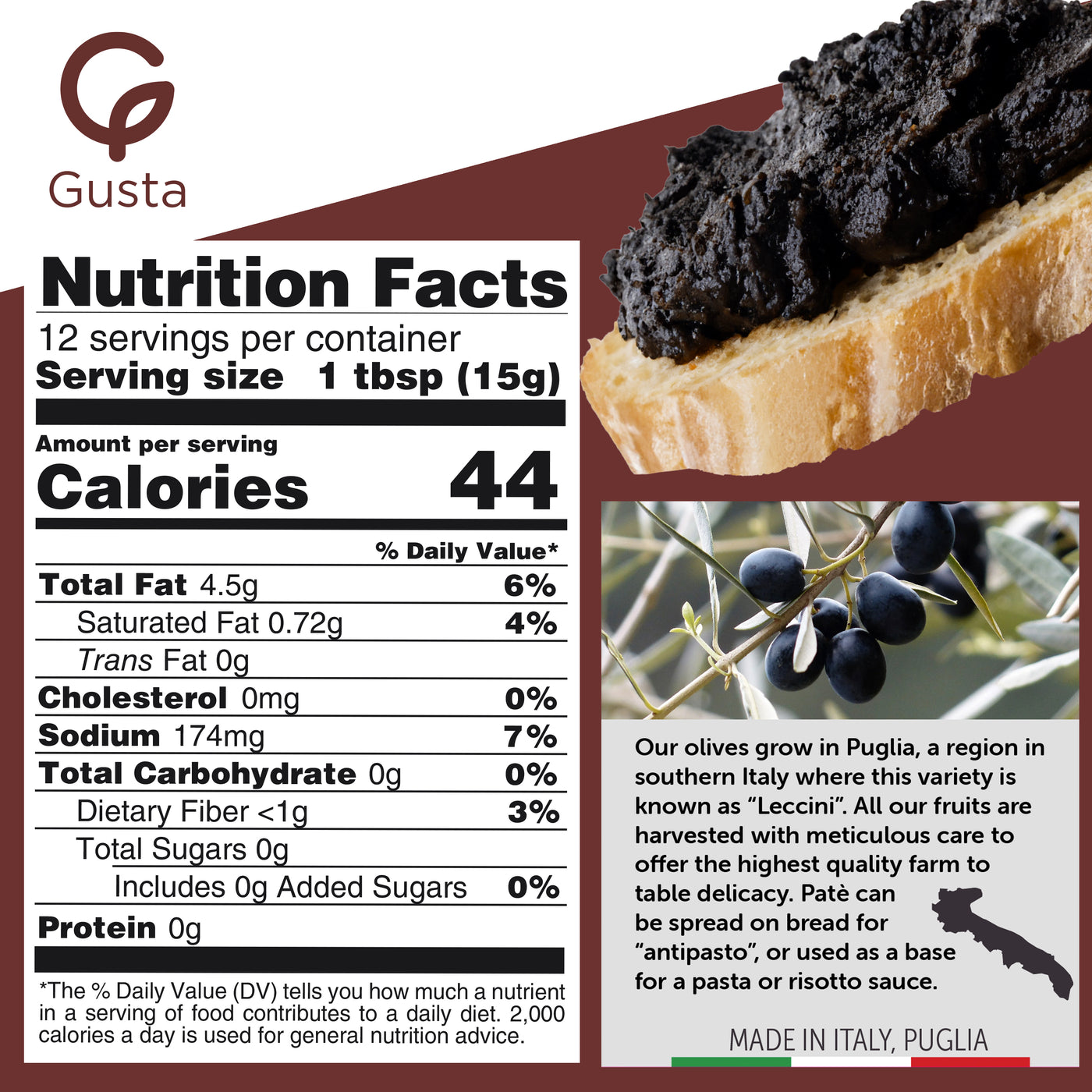 Gusta Italian black olive pate on crackers